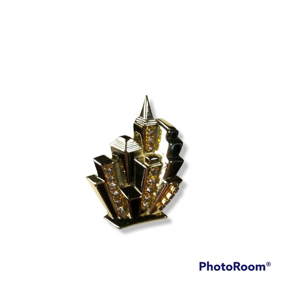 AJC Vintage City Scape Building Brooch Pin Enamel and Rhinestone RARE - Picture 5 of 13